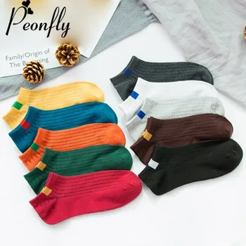 PEONFLY/Модни Удобни ежедневни Чехли-Носочки, Обикновена Къси Чорапи До Глезените В Ивица, Висококачествени Памучни Дамски Чорапи-лодка
