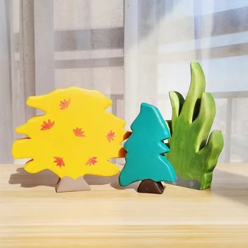 Дървена Горско Дърво Ръчно изработени Преливащи градивните елементи на Играчки за Деца Сцена Строителна Играта Творчеството на Монтесори Забавни Играчки