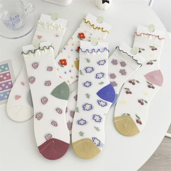 Модни Чорапи За Жените, Новост 2022 година, Пролетно-летни Тънки Меки Памучни Дълги Ежедневни Сладък Дамски Чорапи, Дишащи, С Плодове, В Корейски Стил